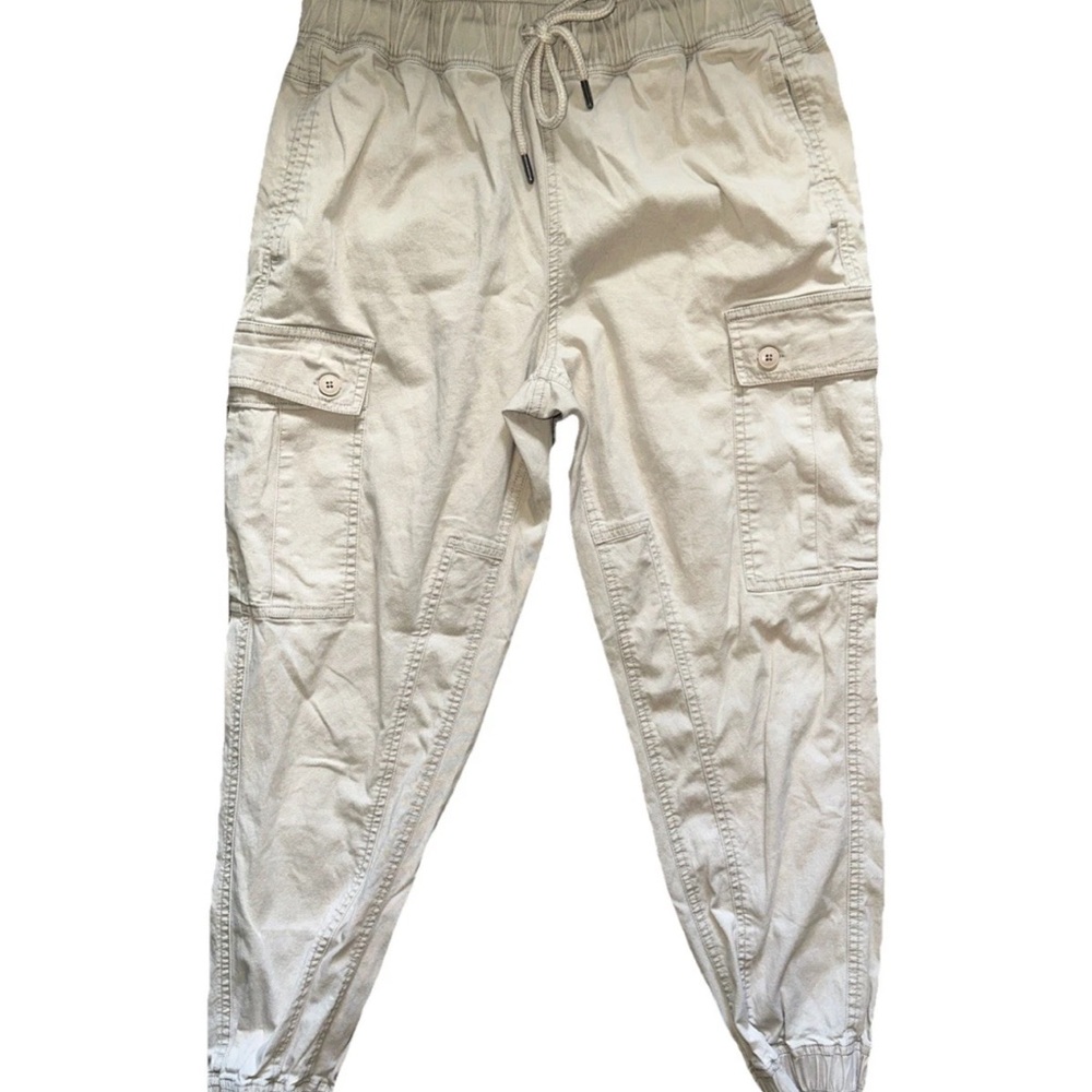 Women’s Lorna Jane Beige Cargo Joggers Drawstring Athletic Pants Slim Small